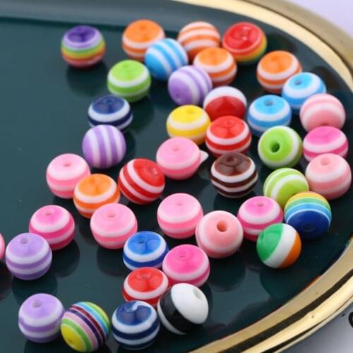 Colorful Rainbow Resin Stripes Beads 1000pcs 6mm 8mm 10mm Assorted Designs Jewelry Gumball Bubblegum Necklace Bracelet DIY