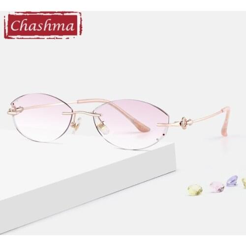 Luxurious Prescription Glasses for Women Rhinestone Gradient Colored Lenses Rimless Frame