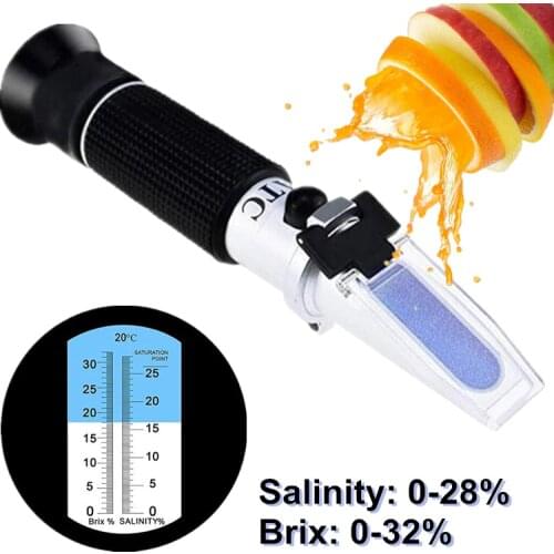 Handheld Refractometer 2 in 1 food Salinity Refractometer 0-28% and Sugar Concentration Meter Densimeter 0-32% Refractometer