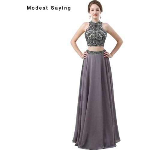 Sexy Backless Grey A-Line Beaded Evening Dresses 2017 Fashion with Rhinestone Formal Women Party Prom Gowns vestido de formatura
