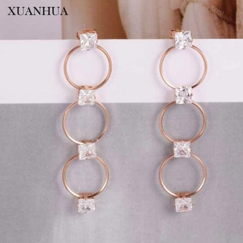 XUANHUA Rose Gold Ring Long Earrings For Women Stainless Steel Jewelry Woman Drop Earrings Fashion Jewelry Accessories