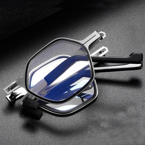 Hexagon Metal Frame Folding Reading Glasses Men Women Anti Blue Light Presbyopic Glasses Portable with Case