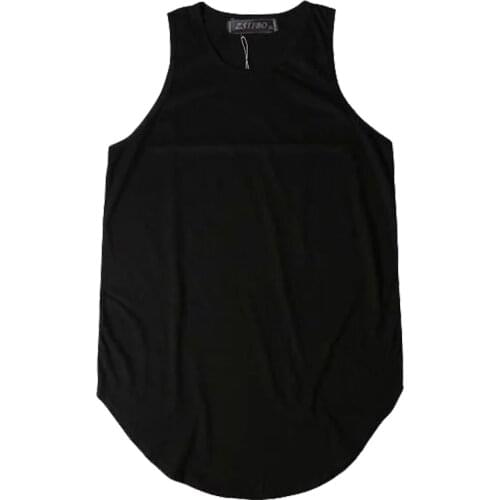 Streetwear Sleeveless Curved Hem Long line Tops Summer Hip Hop Extended tank top men Vintage Cool Urban Blank Vest TX151-R
