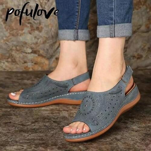 Pofulove Sandals for Women Wedge Platform Shoes Open Toe Gladiator Sandals Green Shoes Woman Heels Fashion Designer Zapatos 42