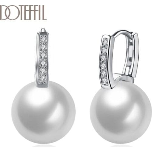 DOTEFFIL 925 Sterling Silver/18K Gold Pearl AAA Zircon Earrings For Women Jewelry Fashion Wedding Engagement Party Gift