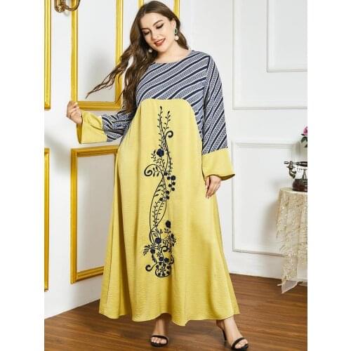 Spring and Autumn Heavy Industry Embroidered Womens Stripe Contrast Mosaic Long Sleeve Casual Dress Long skirt