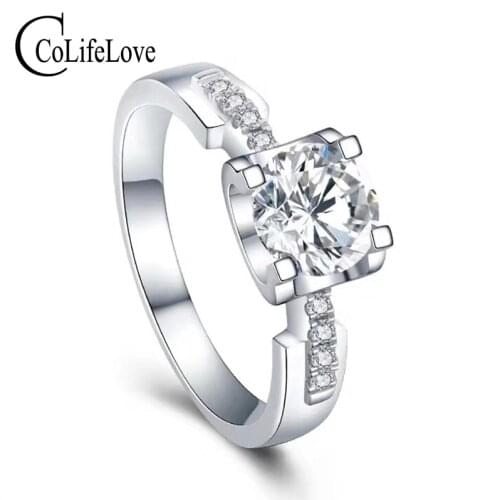 CoLife Jewelry 925 Silver Moissanite Engagement Ring 1ct VVS1 Grade Moissanite Ring Silver Moissanite Jewelry Gift for Woman