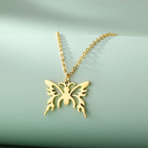 Goth Butterfly Necklace For Women Stainless Steel Gold Silver Color Necklaces Hip-Hop Choker Aesthetic Jewelry BFF collier femme