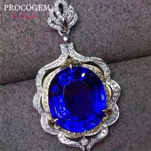 Fancy Sapphire Drop Pendant Necklace for Women Party High quality CZ Big Oval gems 10x12mm Fine jewelry 925 Sterling Silver #392