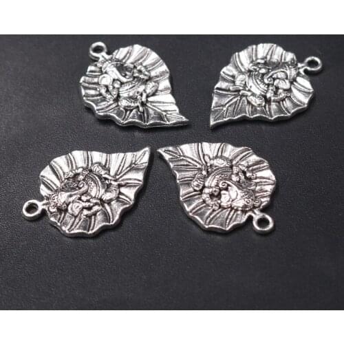 20pcs Silver Color Indian Elephant God *Ganesha* Leaves Amulet Pendants DIY Charms Retro Earring Bracelet Jewelry Crafts Making