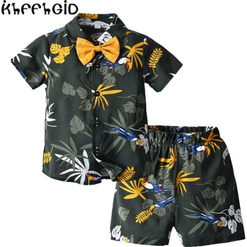 2021 childrens wear boys' casual wear beach outing short sleeve printed shirt shorts two toddlers 0-6t