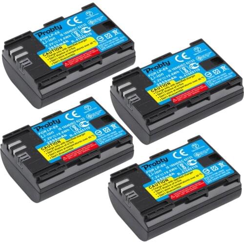 4Pcs Probty LP-E6 LP E6 LP-E6N Battery for Canon EOS 5D Mark II III 5DS 5DS R 6D 7D 60D 60Da 70D 80D 7D mark II III XC10 Camera