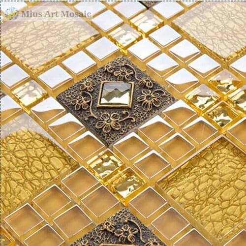 AAA Grade gold foil glass tiles kitchen mosaic tiles A4D8