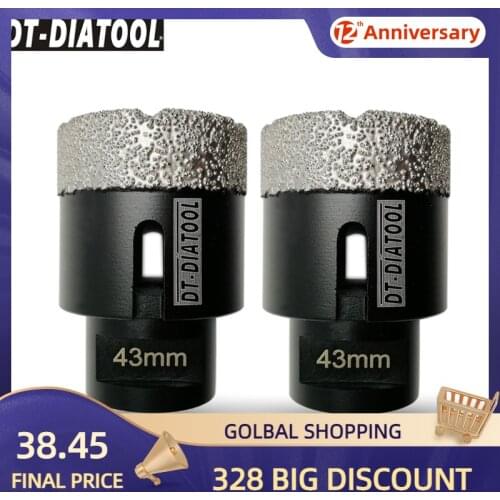 DT-DIATOOL 2pcs M14 Dia 43mm Dry Vacuum Brazed Diamond Drill Core Bits Ceramic Tile Hole Saw Granite Marble Stone Drilling Bits
