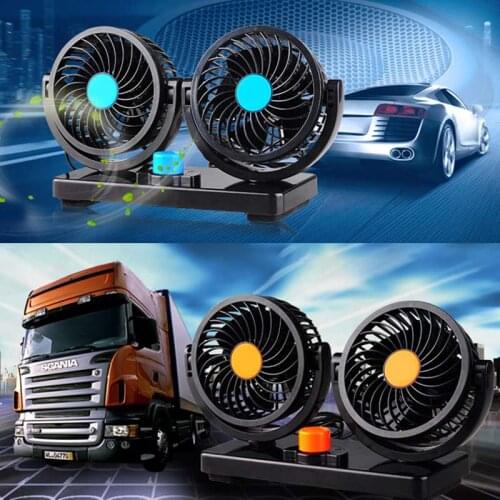 24V/12V 2 Speed Dual Head Cooling Car Air Fan 360 Degree Adjustment Five Leaf Fans Low Noise Car Auto Cooler Air Fan Cool Tools