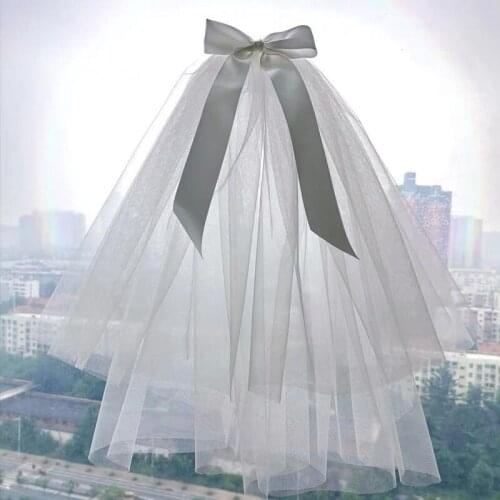 Veil short double-layer white bridal bow wedding photo photography props wedding bridal headdress net celebrity photo