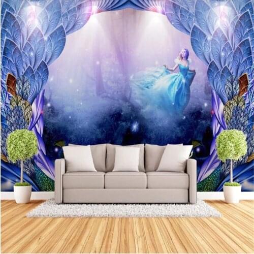 Milofi wall custom 3D printing wallpaper mural three-dimensional fantasy forest peacock princess background wall