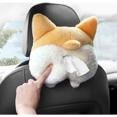 Funny Cartoon Corgi Cats Butt Car Seat Back Headrest Armrest Tissue Holder Box