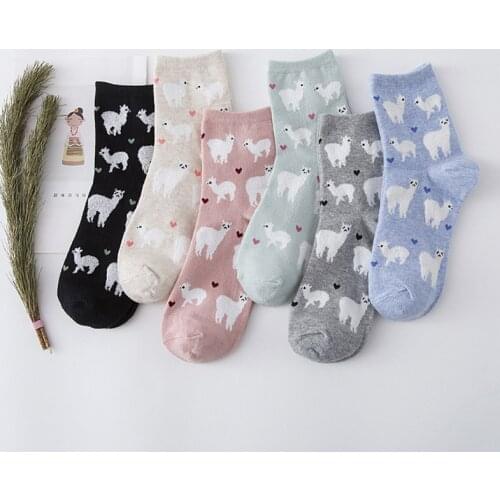 Hot Women Funny Alpaca Mammal llama Cotton Sock Japanese Cute Female Ladies Alpacas Zoo Animals Character Socks