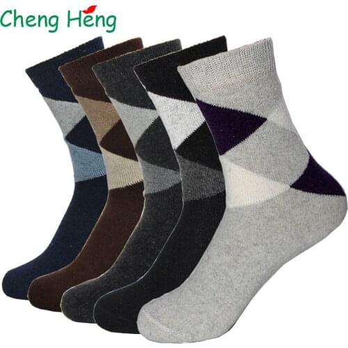 Rabbit Wool Fabric Quality Men Spring Winter Warm Socks Deodorant Breathable Soft Business Casual Big rhombus Pattern Male Sock