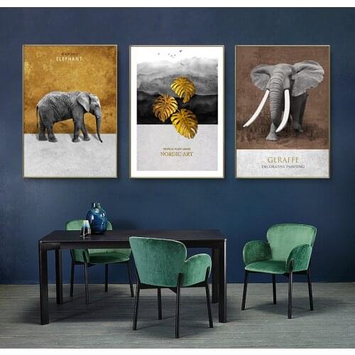 Nordic Style Wild Animal Horse Elephant Green Plant Postes And Print Canvas Painting Wall Art Picture For Living Room Home Decor