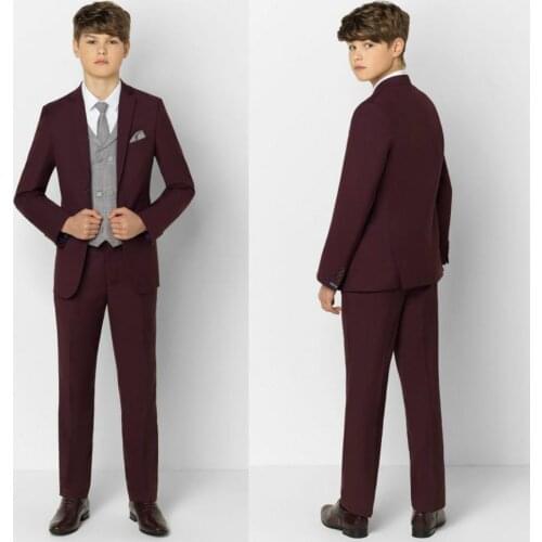 2020 Burgundy Boy Formal Suits Dinner Tuxedos Little Boy Groomsmen Kids Children For Wedding Party Prom Suit Formal Wear 2 pcs
