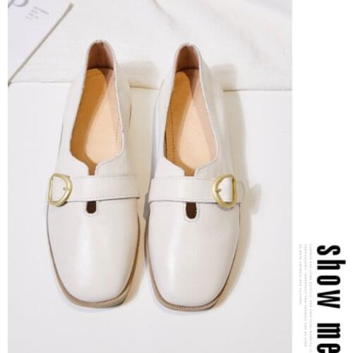 Leather new Korean low heel shallow mouth single shoes casual belt buckle womens shoes