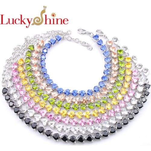 LuckyShine 2019 Trendy Heart Bracelet Crystal Zircon Silver Bracelet for Womens Wedding Bridal Bracelets Jewelry Gift 8 colors
