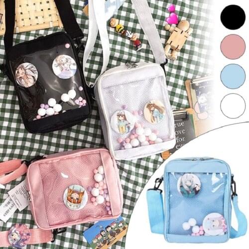 Harajuku Kawaii Transparent Bag Mini Messenger Japanese Sweet Lolita Shoulder Bag Anime Cosplay Canvas Badge Doll Show