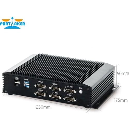 Partaker Industrial PC Fanless Mini Computer Intel i5 4200U i7 4500U 6*RS232/485 2*Intel Lans GPIO LPT HDMI VGA 8*USB WiF