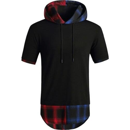 Fashion Hip Hop Hoodie T Shirt Men 2021 Summer New Short Sleeve Flannel T-shirt Men Harajuku Streetwear Casual Tee Shirt Homme