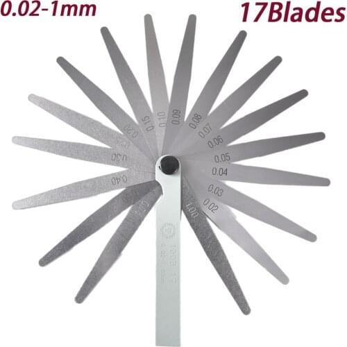 New 1 Set 17 Blades 0.02-1.00MM Metric Feeler Gauge for Spark Plug Gap Valve Measure Tool for Feeler Gauge Valve Shim Use