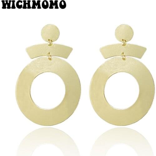 New Trendy 67mm 1 Pair High Quality Zinc Alloy Gold Round Geometric Dangle Earrings for Girls Party Gifts Accessories