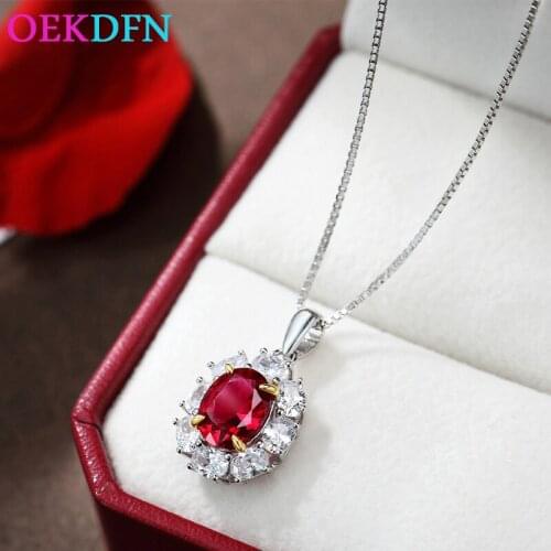 OEKDFN Pure 925 Sterling Silver Necklace For Women Sparkling Oval Cuby Zircon Gemstone Wedding Engagement Pendent Fine Jewelry