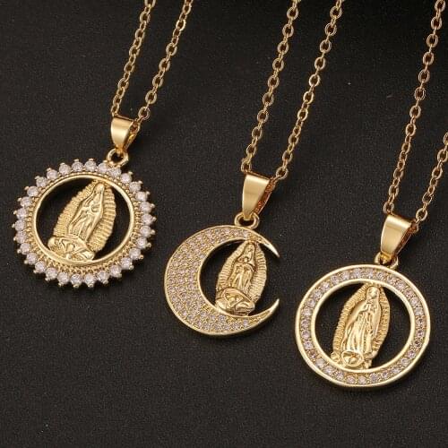 Punk Virgin Mary Pendant Necklaces Dainty Gold Color Moon Chain Choker For Women Catholic Religion Jewelry Gift
