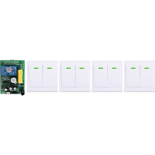 AC220V 2CH Wireless Remote Control Switch 1*Receiver +4*Wall Panel Remote Transmitters Sticky Remote Appliances Gate Garage Door