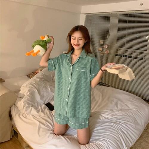 Fine cotton double yarn double yarn small and pure and fresh girl wave leisure wear pajamas