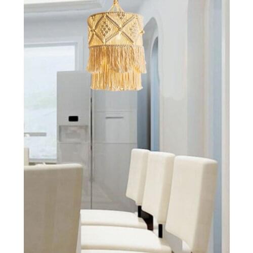 Retro Macrame Tassel Lamp Shade Ceiling Pendant Light Cover Modern Bedroom Living Room Baby Room Bohemian Lampshade Decoration