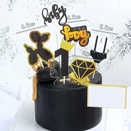 Pink Baby Shower Paper Cake Toppers One Year Old Birthday Cake Topper for Male Baby Female Baby Gender Revealing Cake Decoration