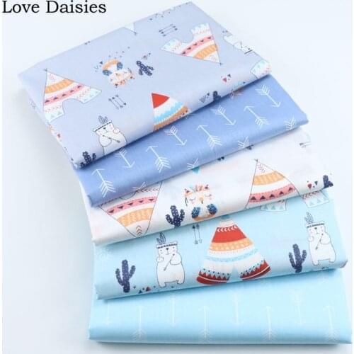 100% cotton twill nordic wind GRAY LIGHT BEIGE BLUE cartoon bear hunter tent owl arrow fabric for DIY bedding handwork decor