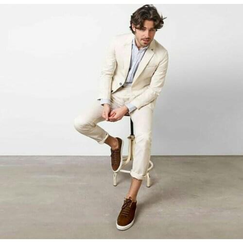 Light Ivory Linen Cotton Suit Wedding Tuxedos For Men Tailored Groom Tuxedo Men Off White Linen Suit Men Summer Tuxedo Men