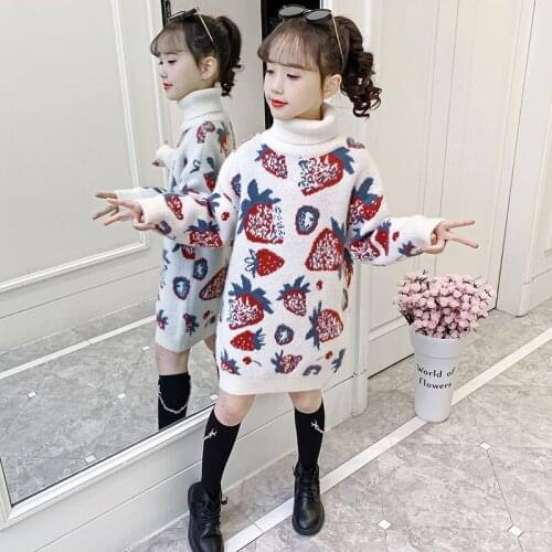 Girls Sweater Babys Coat Outwear 2021 Long Thicken Warm Winter Autumn Knitting Scoop Jacket Formal School Childrens Clothing