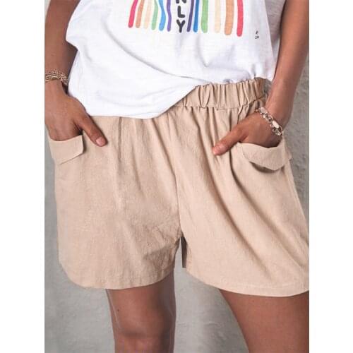 Women Solid Color Shorts Drawstring Elastic Waist Loose Light Pockets Mini Shorts for Beach шорты женский 2021