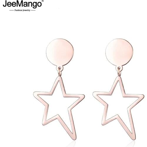 JeeMango Drop Earrings Stainless Steel Star Geometric Design Trendy Rose Gold Color Dangle Earrings Jewelry For Women JE17013