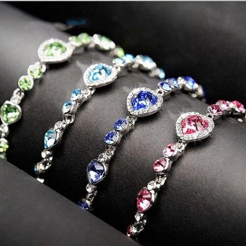 12 Colors Hot Selling Heart Crystal Zircon Crystal Bracelet For Women Party Wedding jewelry Bangle Accessories