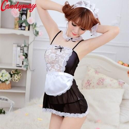 Women Sexy Lace Cosplay French Maid Uniform Sexy Costume Babydoll Erotic Lenceria Porn GB006