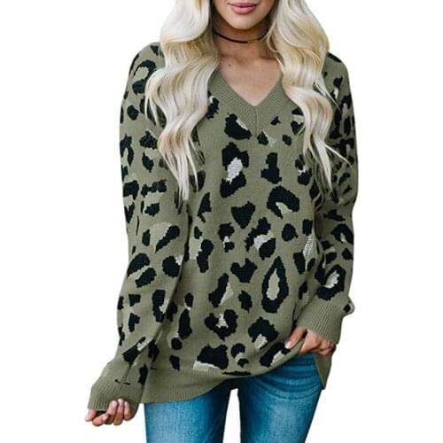 New Sweater Women Pullover 2019 Fashion Leopard V-neck Autumn And Winter Europe Wind Sweaters Clothes Women Vestidos MMY77016