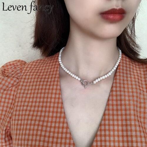 925 Sterling Silver Necklace Freshwater Pearl Choker Necklace For Women Ot Bucket Necklace Elegant Fine Jewelry 925 Korean Style