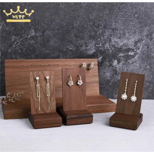 2Pcs Jewelry Display Stand Earring Studs Hold Jewelry Brown Rectangular High-End Black Walnut Wood Earrings Display Stand