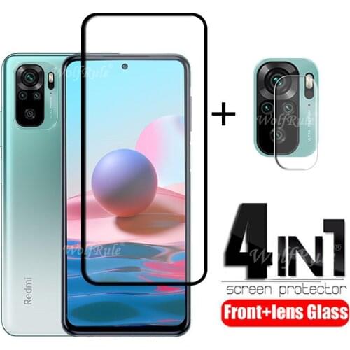 4-in-1 For Xiaomi Redmi Note 10 Glass For Redmi Note 10 Full Cover Film HD Screen Protector For Redmi Note 9 T 10 Pro Lens Glass